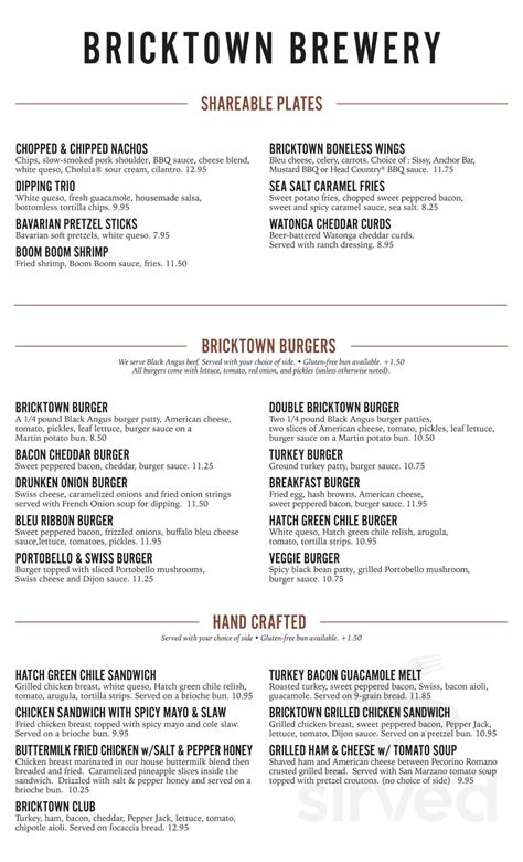 Pricing & Fees Ratings & Reviews. . Bricktown brewery menu with calories